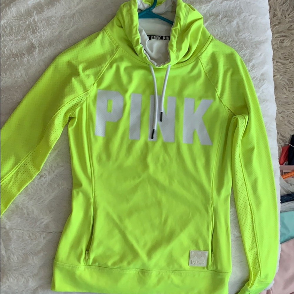 “PINK” neon green hoodie